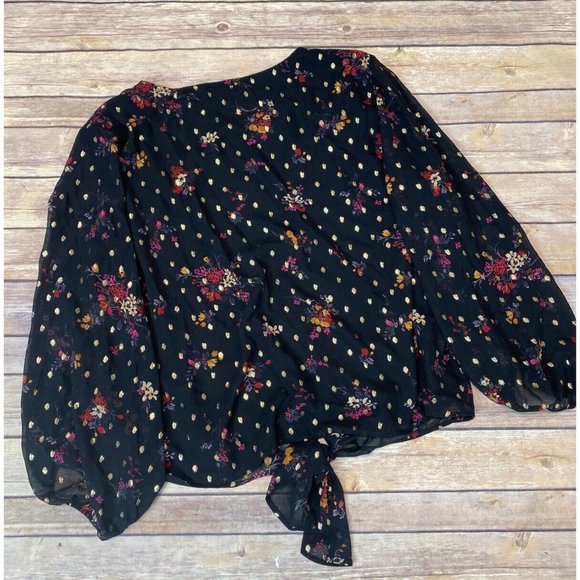 Vince Camuto balloon sleeve floral print tie front Blouse Black XL - Picture 4 of 6